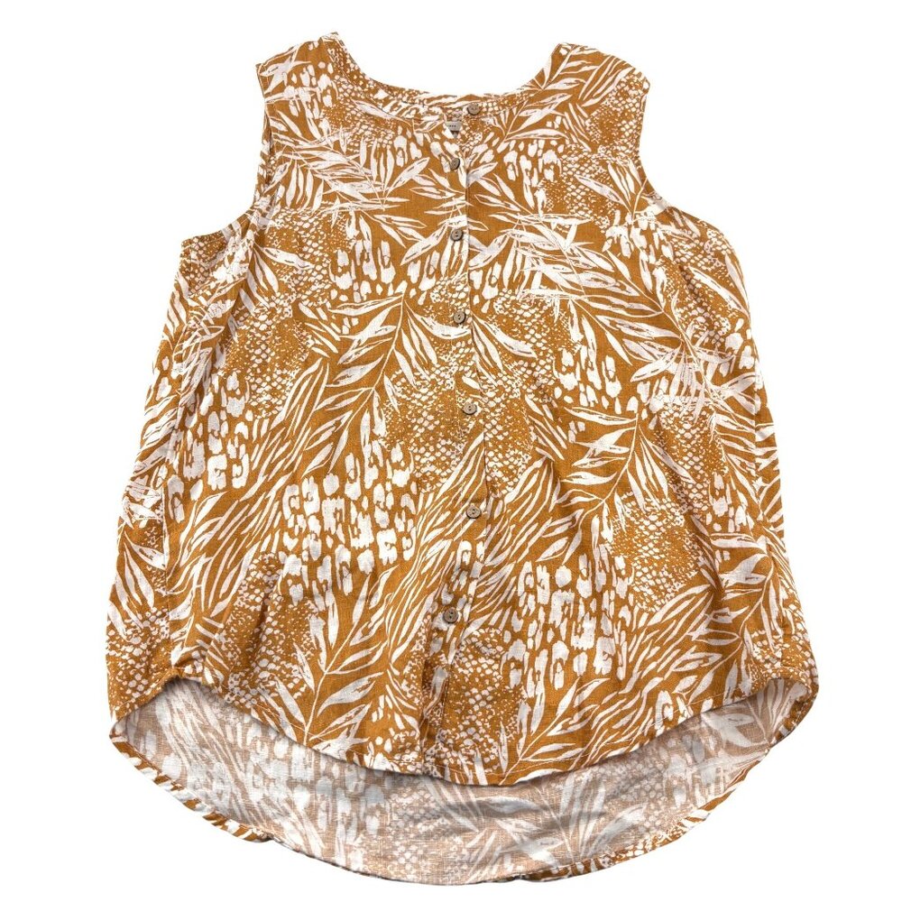 Christian Siriano Women's Sleeveless Printed Linen‎ Top sz Medium Mustard Gold